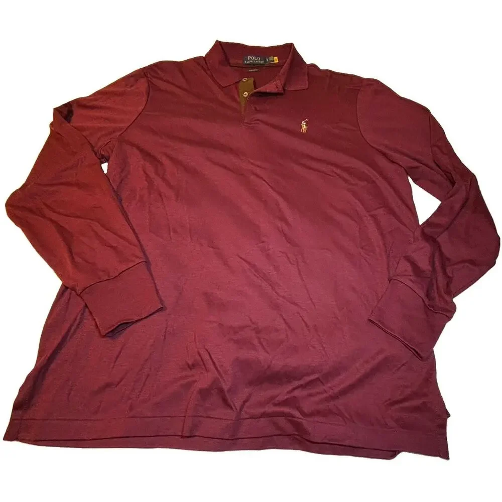 Ralph Lauren Mens Large Burgundy Pima Soft Touch Long Sleeve Polo Shirt